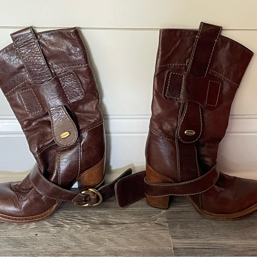 Chloe mid calf leather boots